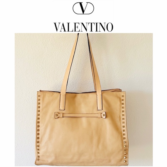 Valentino Rockstud Shopper Butter Soft Leather Large Studded Shopper Tote Bag